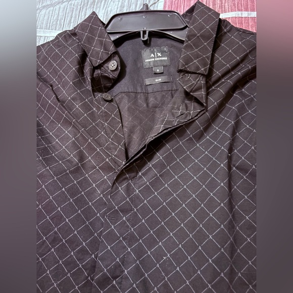 NWT Armani Exchange Black Diamond Logo Pattern Dress Shirt. Size Small. - Picture 1 of 5
